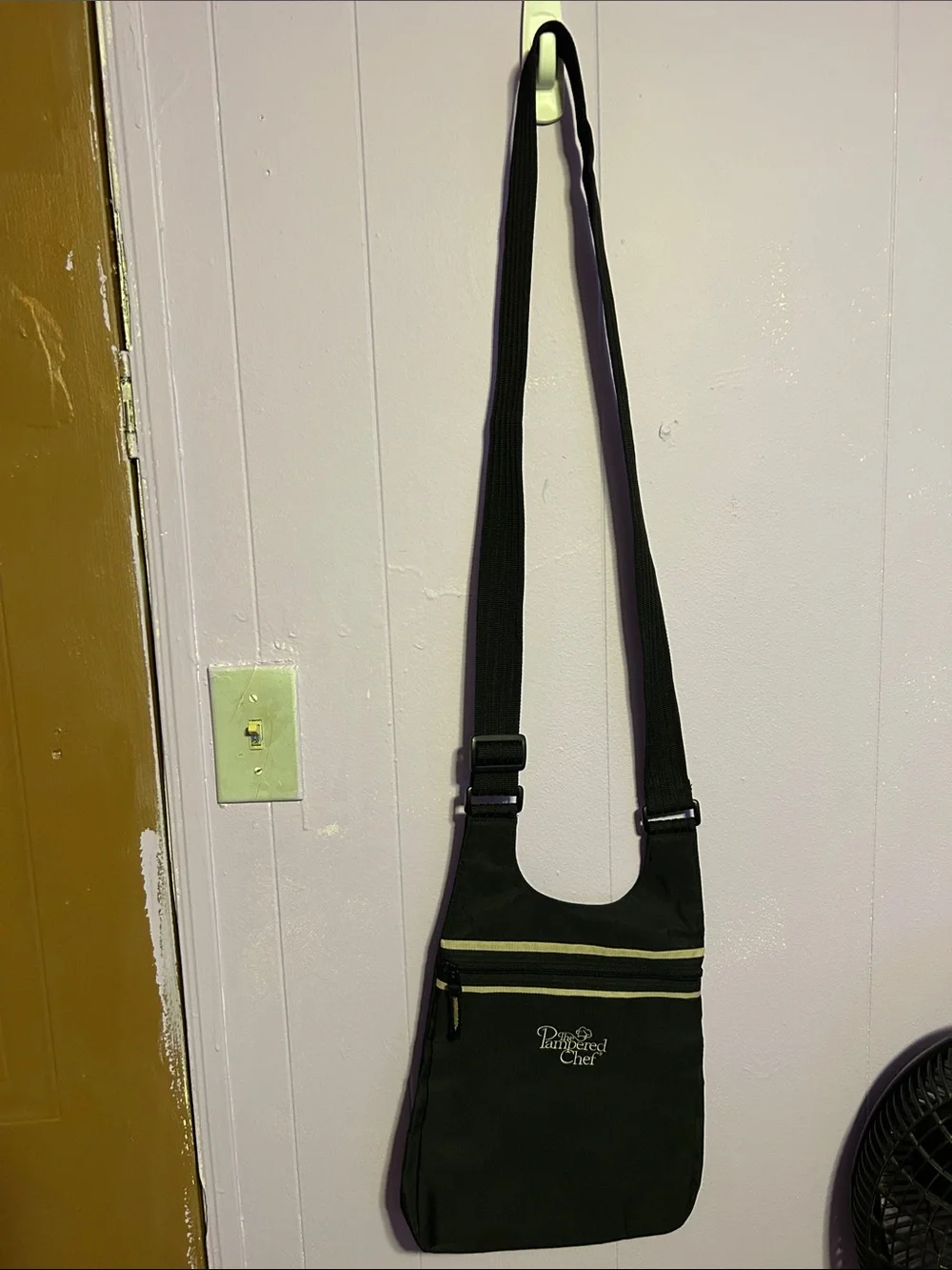 Pampered Chef Black Crossbody Messenger with Chartreuse Accent